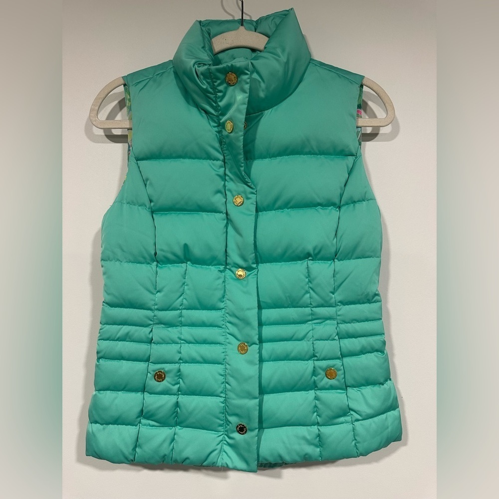 Lilly Pulitzer Isabelle Down Puffer Vest Mint Green Teal XS